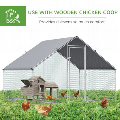 Walk In Chicken Run Galvanized Chicken Coop Hen Poultry House Cage Rabbit Hutch Pet Playpen Backyard With Water-Resist Cover, 3 x 2 x 2m