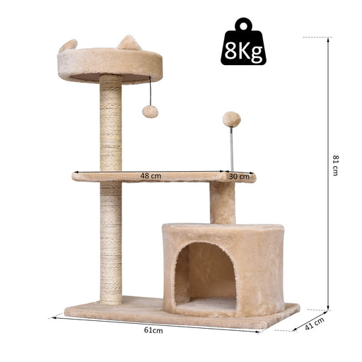Mult Level Cat Tree for Indoor Cats with Scratching Post Bed Condo Perch, Kitten Climbing Tower, Beige 60L x 40W x 81H cm