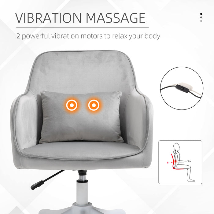 Velvet-Feel Office Chair with Rechargeable Electric Vibration Massage Lumbar Pillow, Wheels, Grey