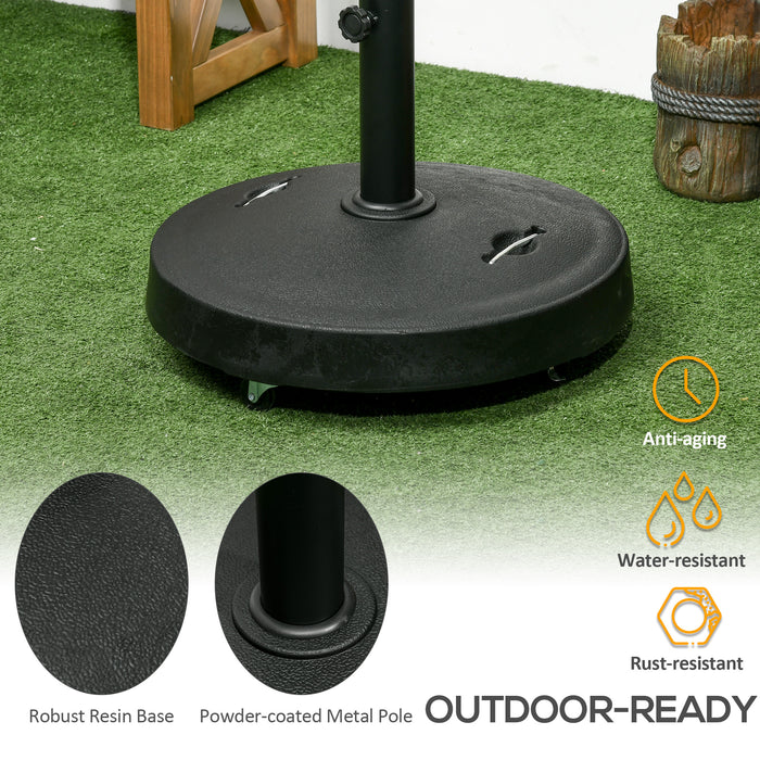 Outsunny 23.5kg Resin Garden Parasol Base with Wheels and Retractable Handles, Round Outdoor Market Umbrella Stand Weight for Poles of âÃ­Â¬â38mm to âÃ­Â¬â48mm, Black