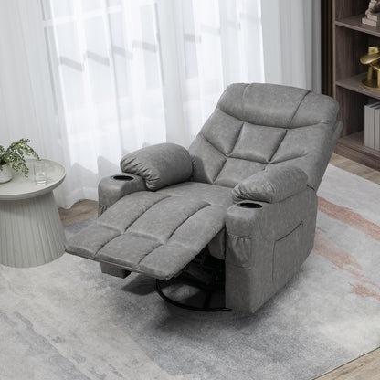 Manual Recliner Chair, Overstuffed PU Leather Recliner Armchair with Footrest, Cup Holders, Side Pockets, 360¬¨¬®¬¨¬Æ‚Äö√Ñ√∂‚àö‚Ä†‚àö¬™ Swivel for Living Room Bedroom, Light Grey