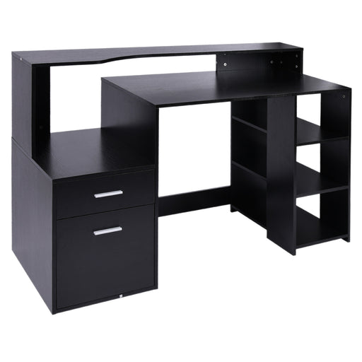 HOMCOM Computer Desk Study Table Modern Home Office Writing Workstation Furniture Printer Shelf Rack w/ Storage Drawer & Shelves (Black)