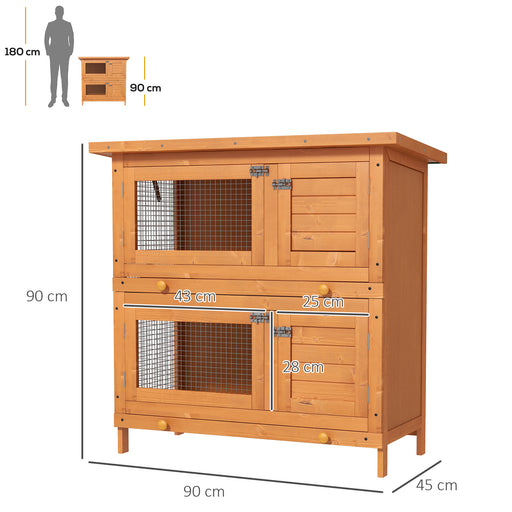 2-Tier Wooden Rabbit Hutch Guinea Pig Hutch Duck House Double Decker Pet Cage with Sliding Tray Opening Top