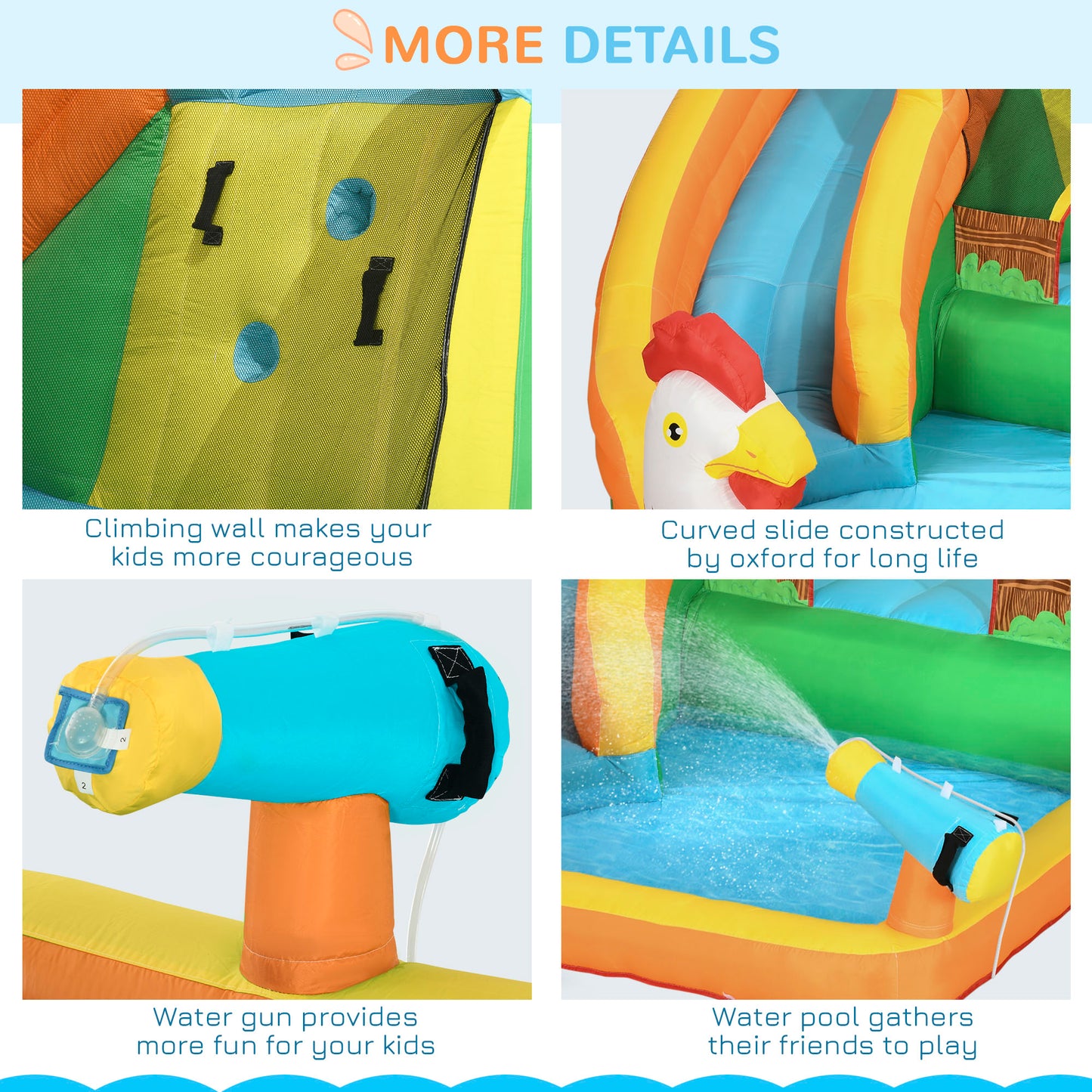 5 in 1 Kids Bouncy Castle Farm Style Inflatable House with Slide Trampoline Pool Water Cannon Climbing Wall with Inflator Carrybag