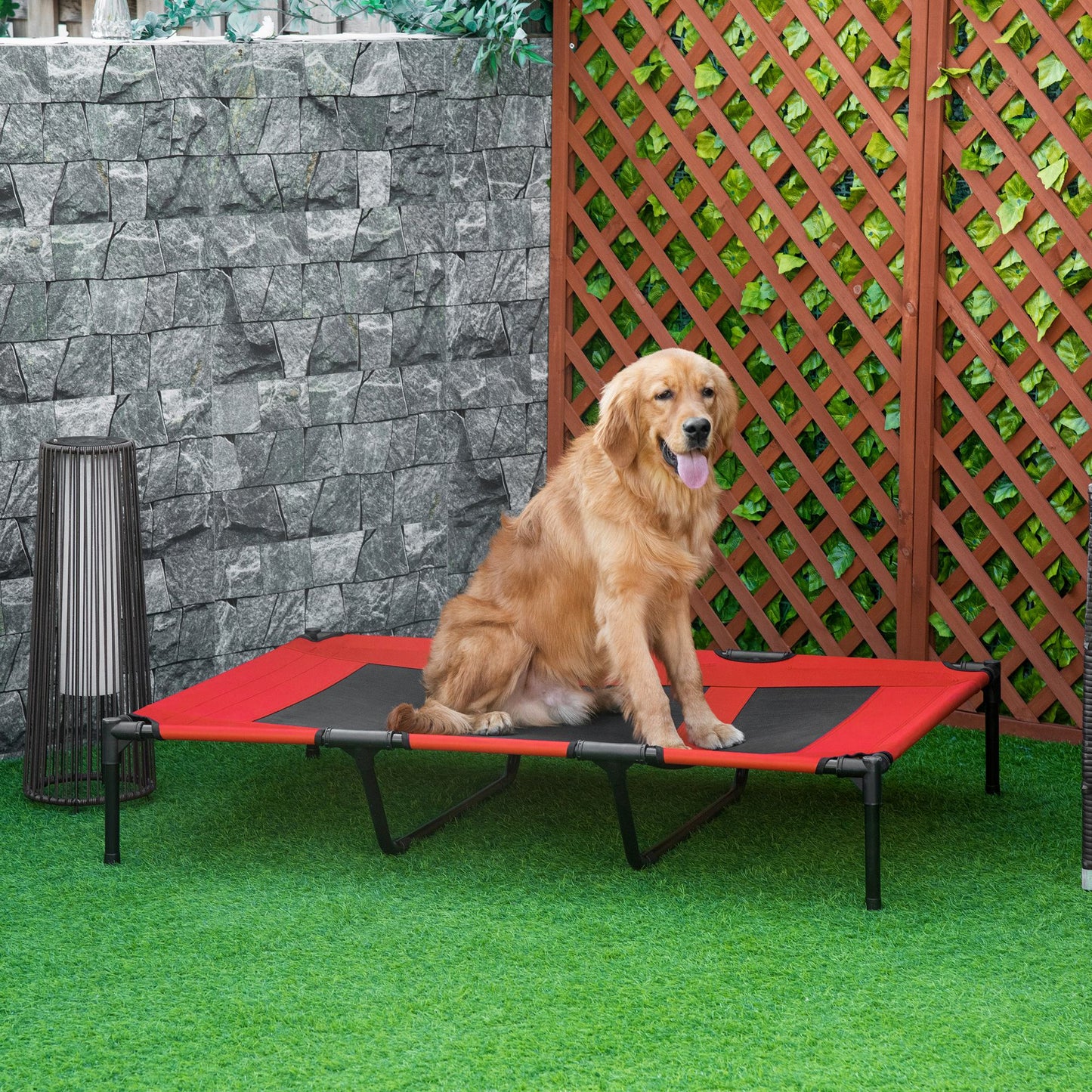 Raised Dog Bed Cooling Elevated Pet Cot with Breathable Mesh for Indoor Outdoor Use Red, XX Large, 122 x 92 x 23cm