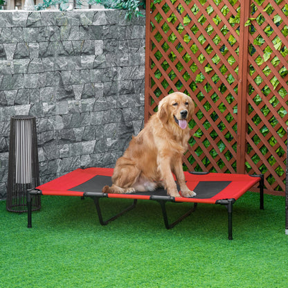 Raised Dog Bed Cooling Elevated Pet Cot with Breathable Mesh for Indoor Outdoor Use Red, XX Large, 122 x 92 x 23cm