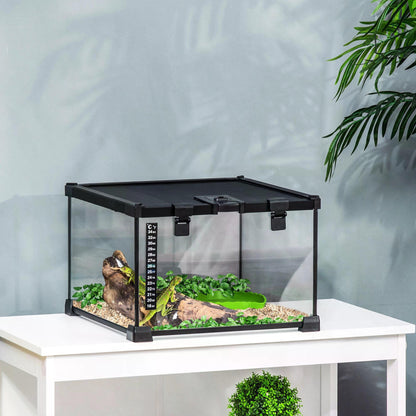 Glass Reptile Terrarium Insect Breeding Tank Vivarium Habitats with Thermometer for Lizards, Horned Frogs, Snakes, Spiders - Small 30 x 30 x 20cm
