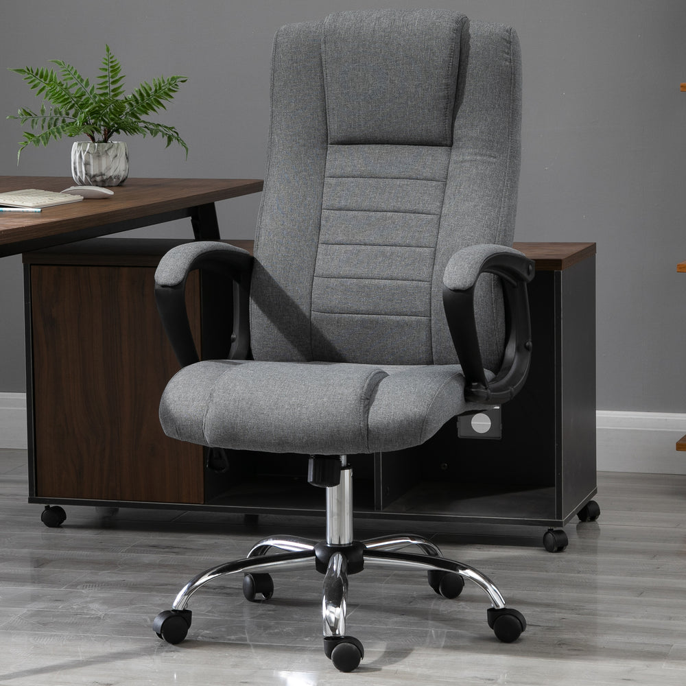 High Back Office Chair 360° Swivel Chair Adjustable Height Tilt Function Linen Deep Grey 62W x 62D x 110-119H cm