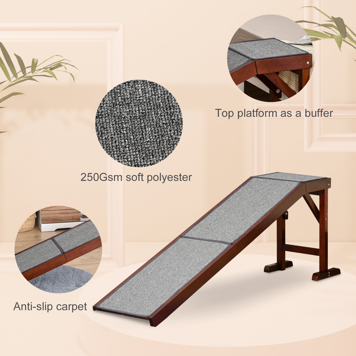 Pet Ramp for Dogs Cats Non-Slip Carpet Top Platform - Brown & Grey