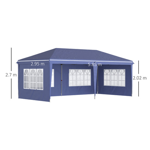 3 x 6m Pop Up Gazebo, Height Adjustable Marquee Party Tent with Sidewalls and Storage Bag, Blue