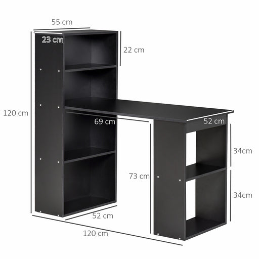 120cm Modern Computer Desk Bookshelf  Writing Table Workstation PC Laptop Study Home Office 6 Shelves Black