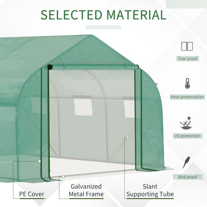 Walk-in Polytunnel Garden Greenhouse, Outdoor Greenhouse with PE Cover, Zippered Roll Up Door and 6 Windows, 3.5 x 3 x 2m, Green