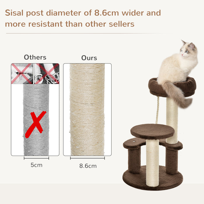 65 cm Cat Tree for Indoor Cats Kitty Scratcher Kitten Activity Center Scratching Post Playhouse 2 Perch w/ Hanging Sisal Rope Brown