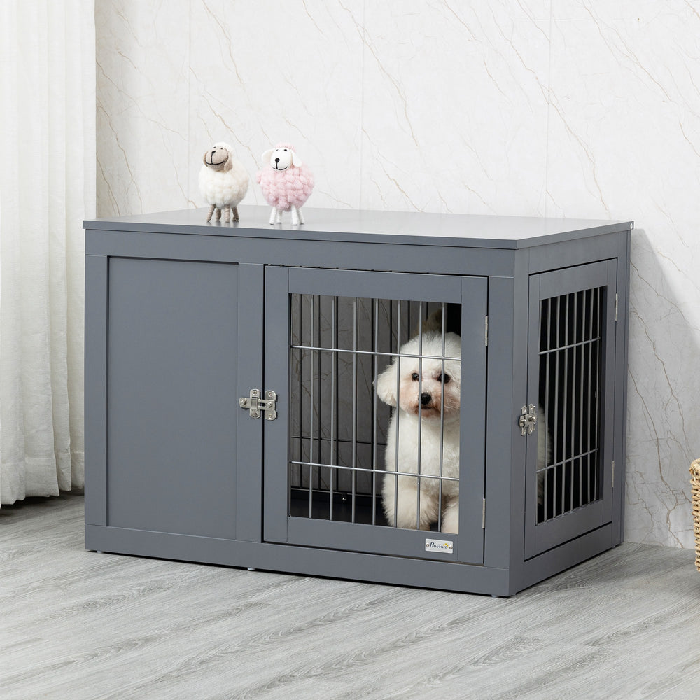 Furniture Style Dog Crate for Small and Medium Dogs, End Table Pet Cage with Two Lockable Doors - Grey