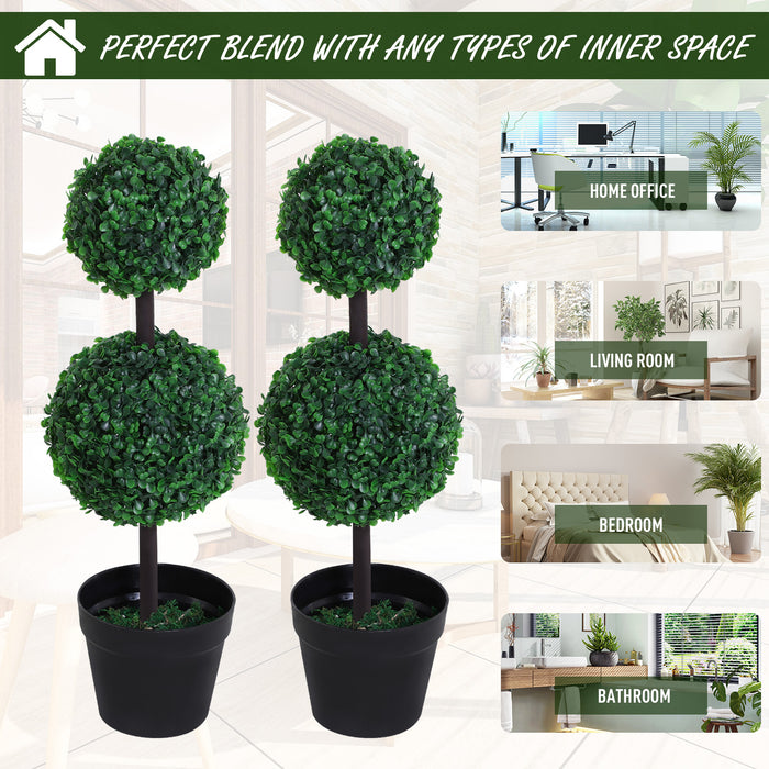 Set of 2 Artificial Boxwood Ball Topiary Trees Potted Decorative Plant Outdoor and Indoor Décor (67cm)