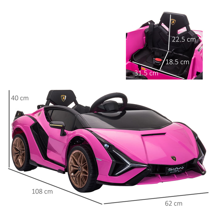 Compatible 12V Battery-powered Kids Electric Ride On Car Lamborghini SIAN Toy with Parental Remote Control Lights MP3 for 3-5 Years Old Pink