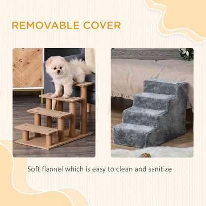 Potable Dog Stairs 4-Steps with Washable Plush Cover, Pet Staris for High Bed Sofa, Dog Steps for Small Dog and Cat, Light Grey