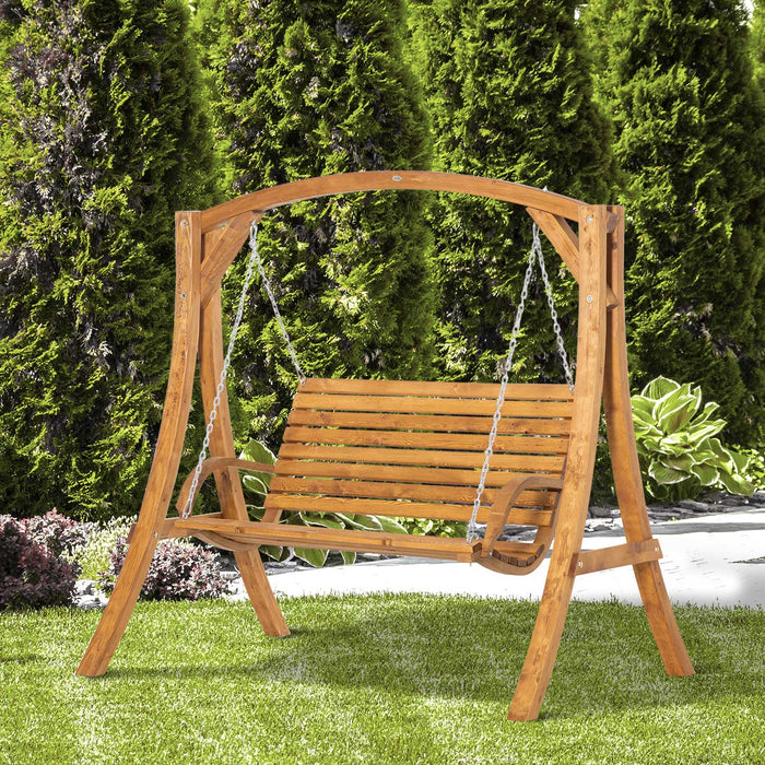 2 Seater Garden Swing Chair, Outdoor Wooden Swing Bench Seat