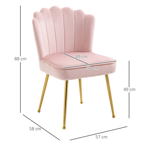 Velvet-Feel Shell Luxe Accent Chair, Glam Vanity Chair Makeup Seat, Home Bedroom Lounge with Metal Legs Comfort Padding, Pink