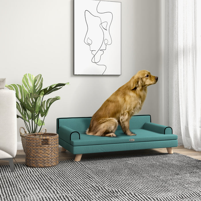 Dog Sofa with Legs Water-resistant Fabric, Pet Chair Bed for Large, Medium Dogs, Green, 100 x 62 x 32 cm