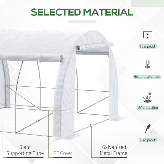 3 x 3 x 2 m Polytunnel Greenhouse, Walk in Pollytunnel Tent with Steel Frame, Reinforced Cover Zippered Door 6 Windows for Garden White