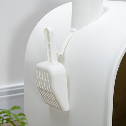 Cat Litter Box Kitten Litter Tray w/ Hood, Scoop, Filter, Flap Door, 43 x 44 x 47cm - White