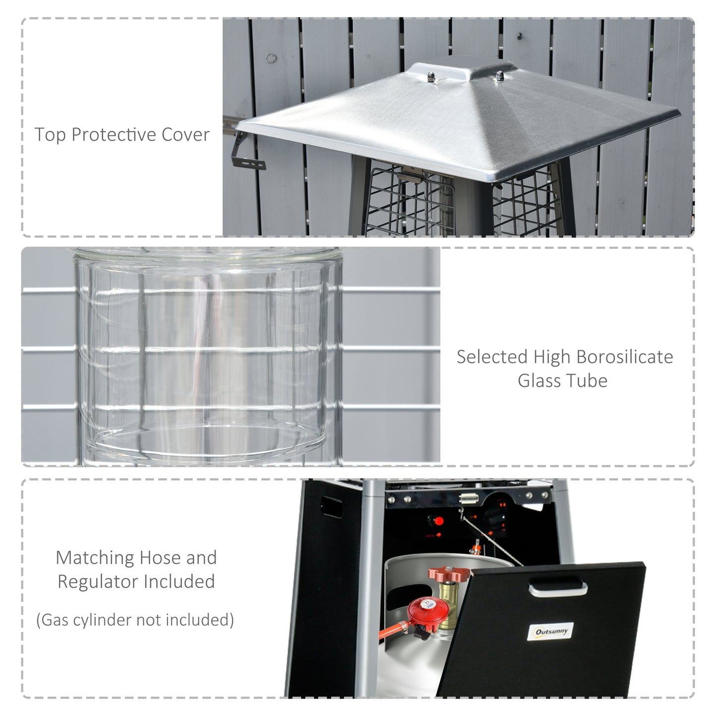 11.2KW Outdoor Patio Gas Heater Freestanding Pyramid Propane Heater Garden Tower Heater with Wheels, Dust Cover, Black, 50 x 50 x 225cm