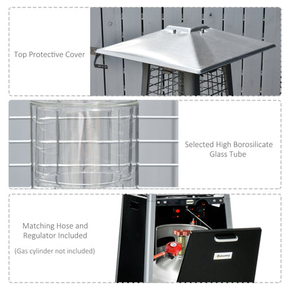 11.2KW Outdoor Patio Gas Heater Freestanding Pyramid Propane Heater Garden Tower Heater with Wheels, Dust Cover, Black, 50 x 50 x 225cm