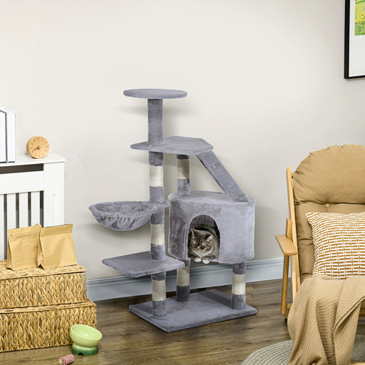 Cat Tree for Indoor Cats Kitten Scratching Post Scratch Scratcher Climb Activity Center Play House Pet Furniture 125cm (Grey)