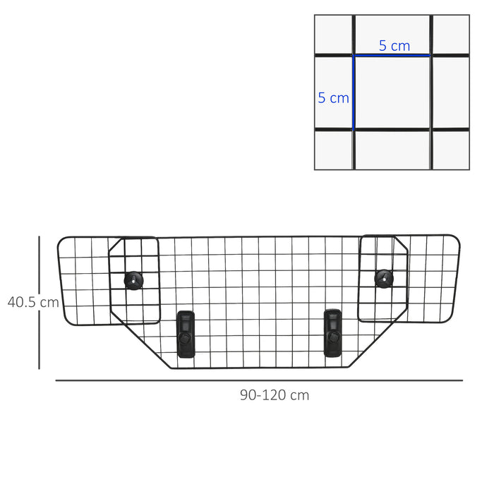 Dog Guard for Cars Adjustable Boot Barrier Metal Mesh Pet Headrest, 90-120W x 40.5H cm