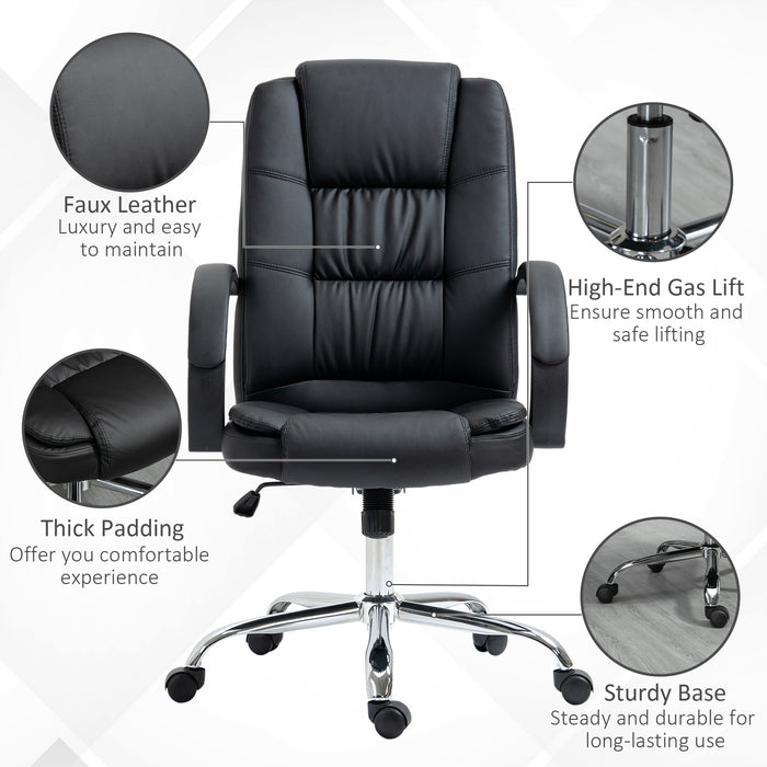 High Back Swivel Chair, PU Leather Executive Office Chair with Padded Armrests, Adjustable Height, Tilt Function, Black