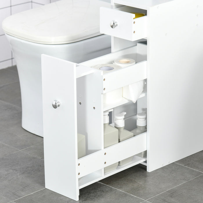 Bathroom Storage Unit, White Slimline Bathroom Cabinet, Home Bath Toilet Cupboard Organiser Unit with Drawers, White