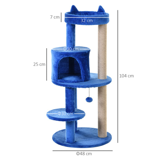 104 cm Cat Tree, Cat Condo Tree Tower, Cat Activity Centre with Scratching Posts, Plush Perches, Hanging Ball - Blue