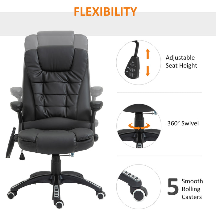 HOMCOM Executive Office Chair with Massage and Heat, High Back PU Leather Massage Office Chair With Tilt and Reclining Function, Black