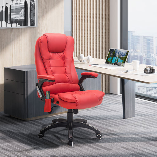 HOMCOM Executive Office Chair with Massage and Heat, High Back PU Leather Massage Office Chair With Tilt and Reclining Function, Red