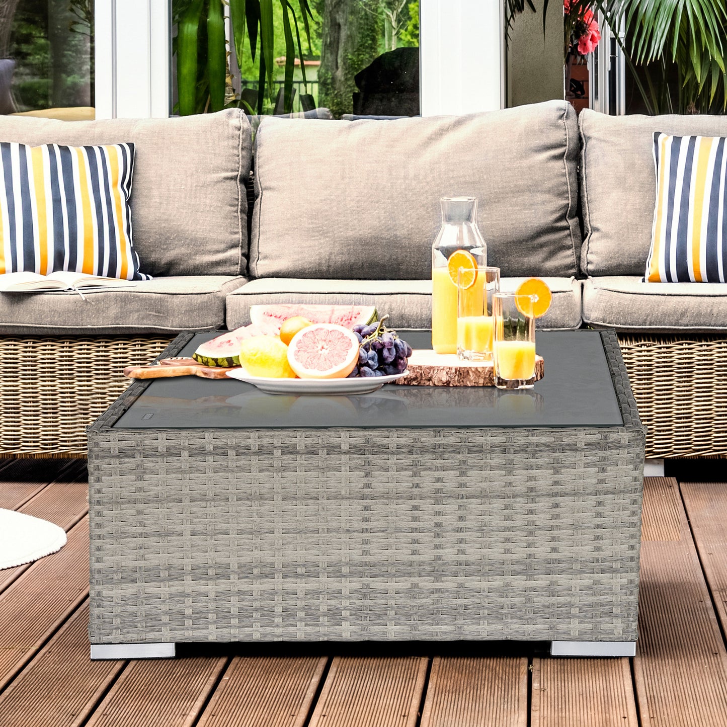 Outsunny Patio Rattan Coffee Table Ready to Use Outdoor Furniture Suitable for Garden Backyard, Grey