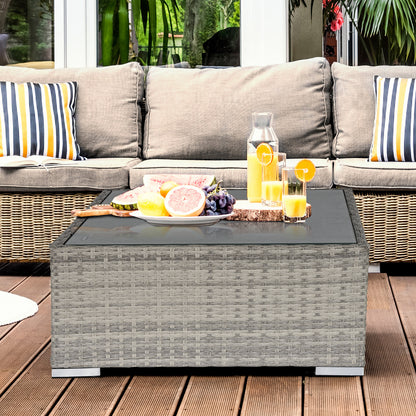 Outsunny Patio Rattan Coffee Table Ready to Use Outdoor Furniture Suitable for Garden Backyard, Grey