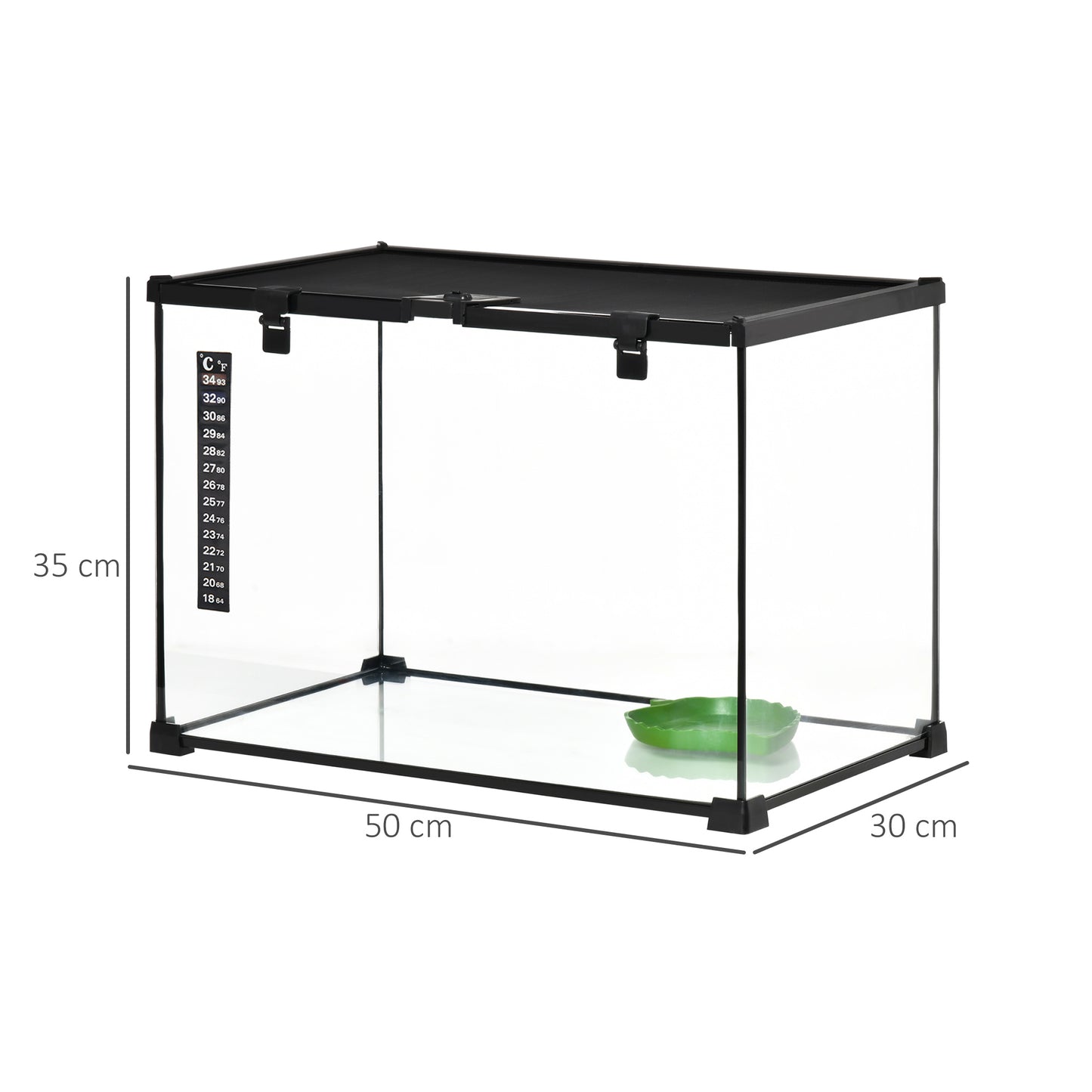 Glass Reptile Terrarium Insect Breeding Tank Vivarium Habitats with Thermometer for Lizards, Horned Frogs, Snakes, Spiders - Large 50 x 30 x 35cm