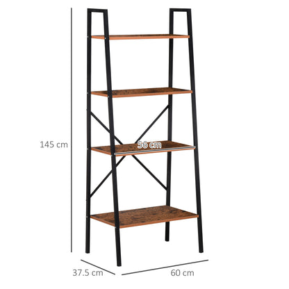 4-Tier Vintage Ladder Shelf Bookcase Wood Storage Rack Stand Plants Display Black brown