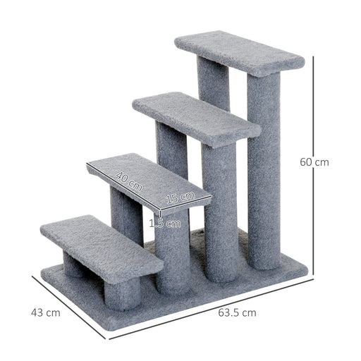 Dog Steps for Bed 4 Step Pet Stairs for Sofa Dog Cat Climb Ladder 63x43x60 cm Grey