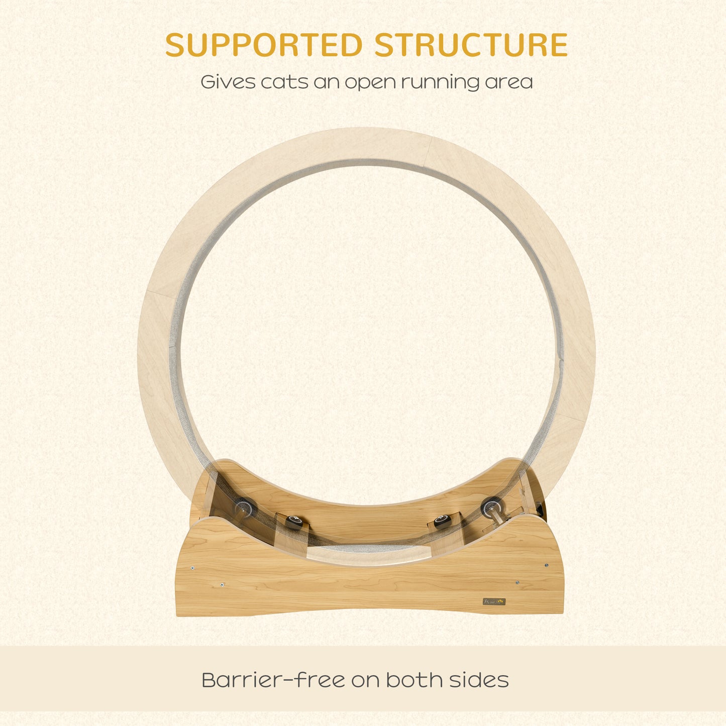 Cat Treadmill, Wooden Cat Exercise Wheel with Carpeted Runway, Cat Running Wheel with Brake, for Exercise - Natural Wood Finish