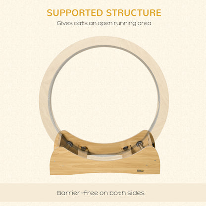 Cat Treadmill, Wooden Cat Exercise Wheel with Carpeted Runway, Cat Running Wheel with Brake, for Exercise - Natural Wood Finish