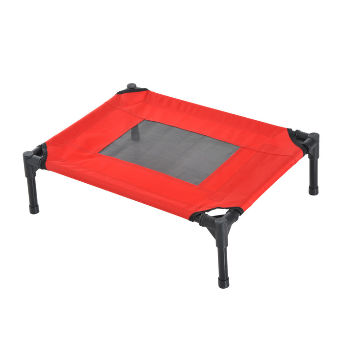 Elevated Pet Bed Portable Camping Raised Dog Bed w/ Metal Frame Black and Red (Small)