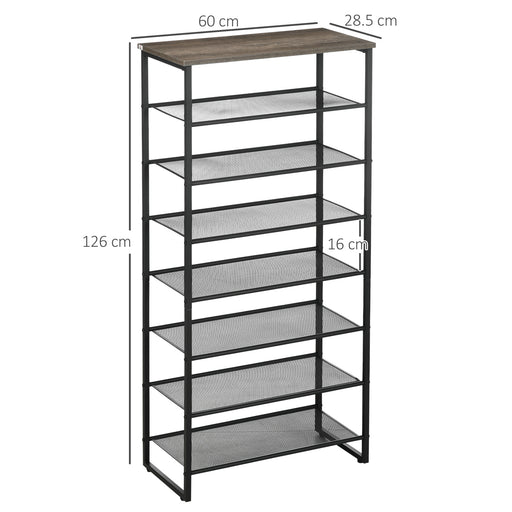 8-Tier Shoe Rack, Shoe Storage Organizer with Mesh Shelves Free Standing Shoe Shelf Stand for 21-24 Pairs of Shoes for Entryway Black and Grey