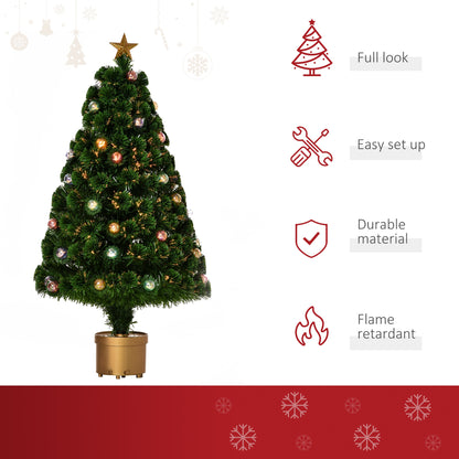 3ft Pre-Lit Fibre Optic Christmas Tree with Baubles, Star & Gold Pot