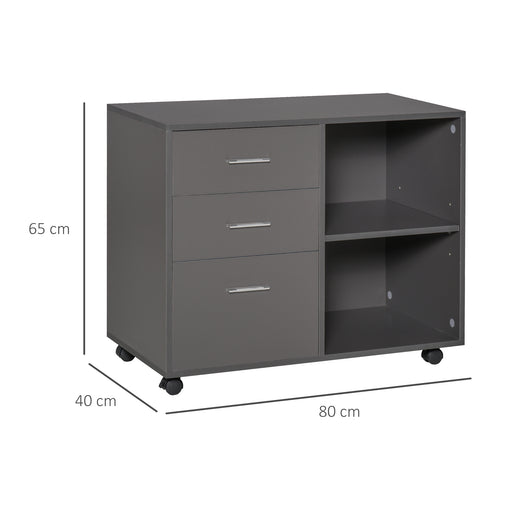 Freestanding Printer Stand Unit with Wheels 3 Drawers & 2 Open Shelves