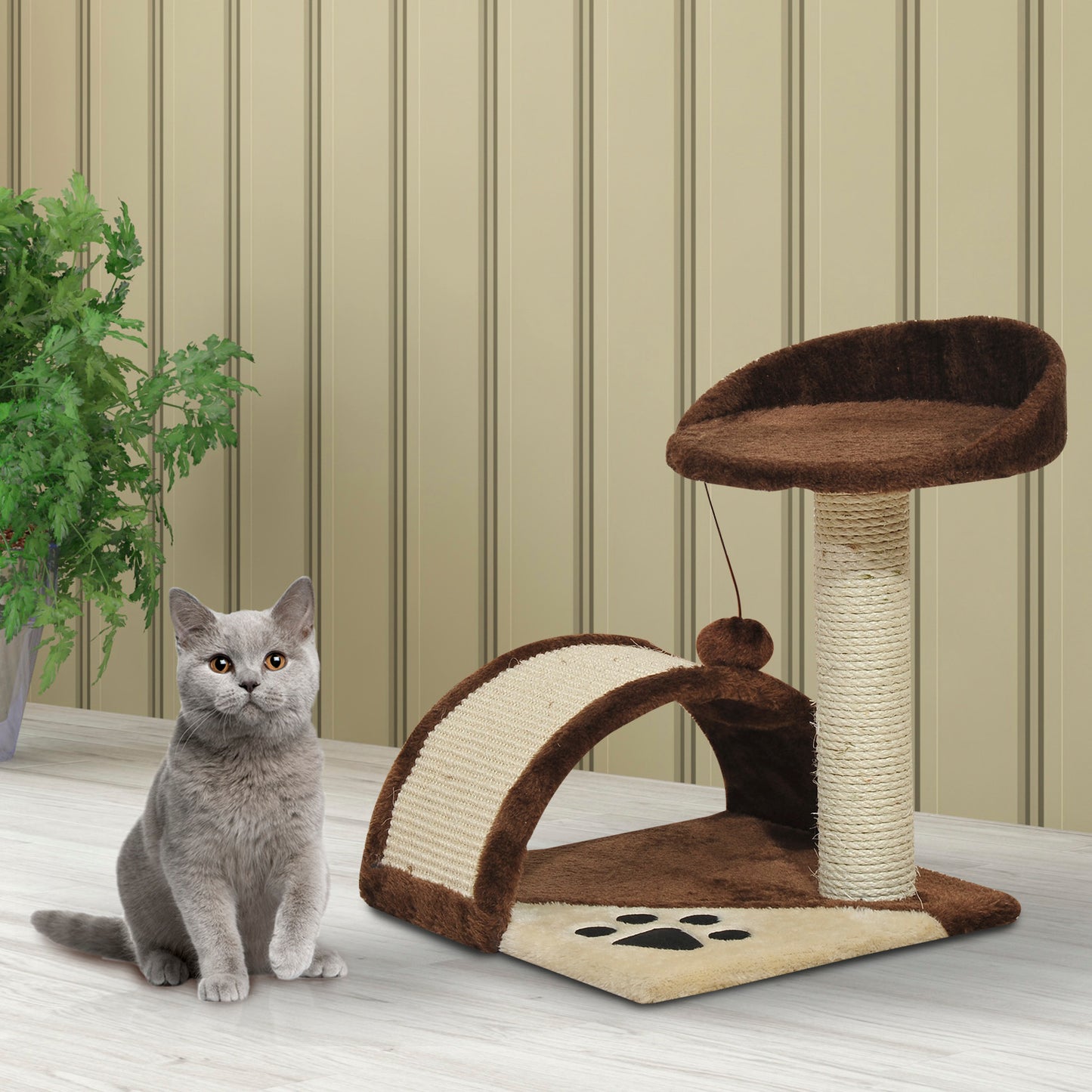 Cat Tree Scratching Scratcher Post Kitten Activity Centre Climber Hanging Ball Brown