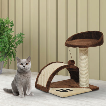 Cat Tree Scratching Scratcher Post Kitten Activity Centre Climber Hanging Ball Brown