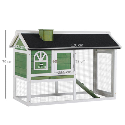 Rabbit Hutch and Run Guinea Pig Hutch Wooden Bunny Cage for Outdoor Indoor with Pull Out Tray Run Asphalt Roof Green 120 x 60 x 79 cm