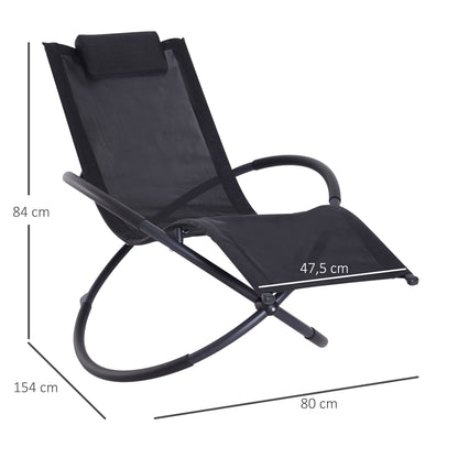 Outdoor Orbital Lounger Zero Gravity Patio Chaise Foldable Rocking Chair w/ Pillow Black